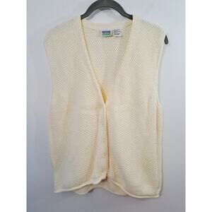 Whitefish Bay Vintage Cream Open Knit Sweater Vest In Size Large Button-up